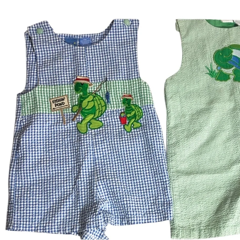 Bundle of 2 Turtle appliqué Rompers Gingham stripe novelty 24M summer pr…